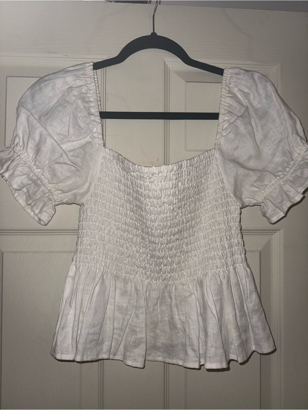 Elan White Smocked Square-Neck Puff Sleeve Top